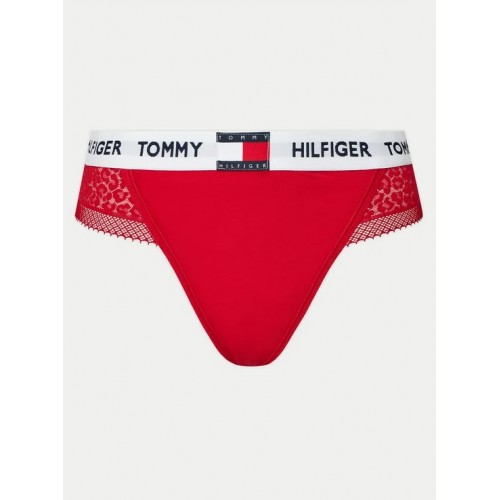 Tommy Hilfiger γυναικείο σλιπ (thong) με δαντέλα σε κόκκινο χρώμα ,89%polyamide 11%elastane UW0UW05619 XLG